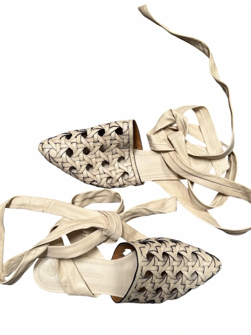 Tory Burch Basketweave Wrap Flats | New Cream | Size 6.5